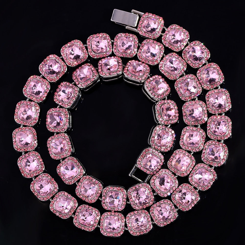 Silver/Pink Iced Out Necklace