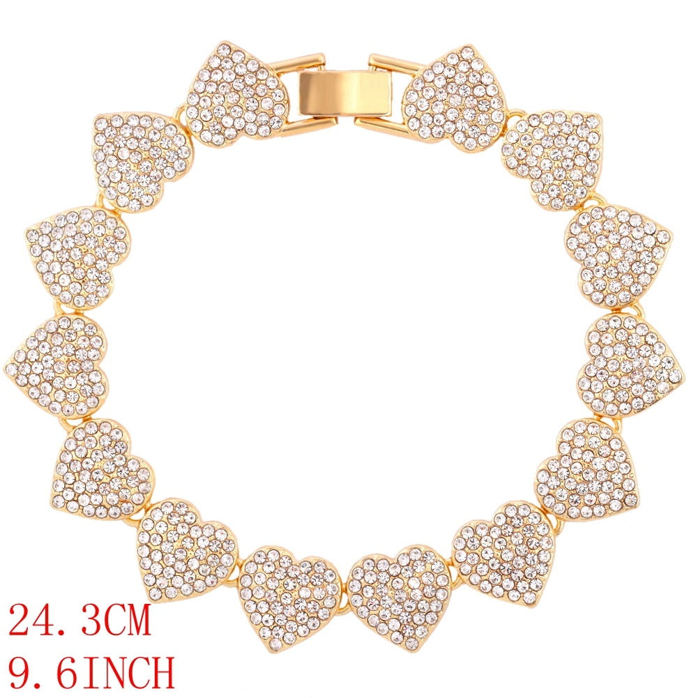 Gold Crystal Heart Cuban Link Chain