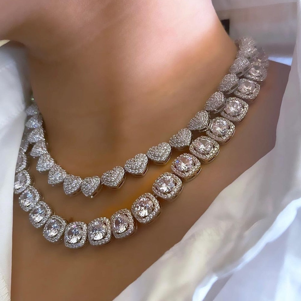 Gold Crystal Heart Cuban Link Chain