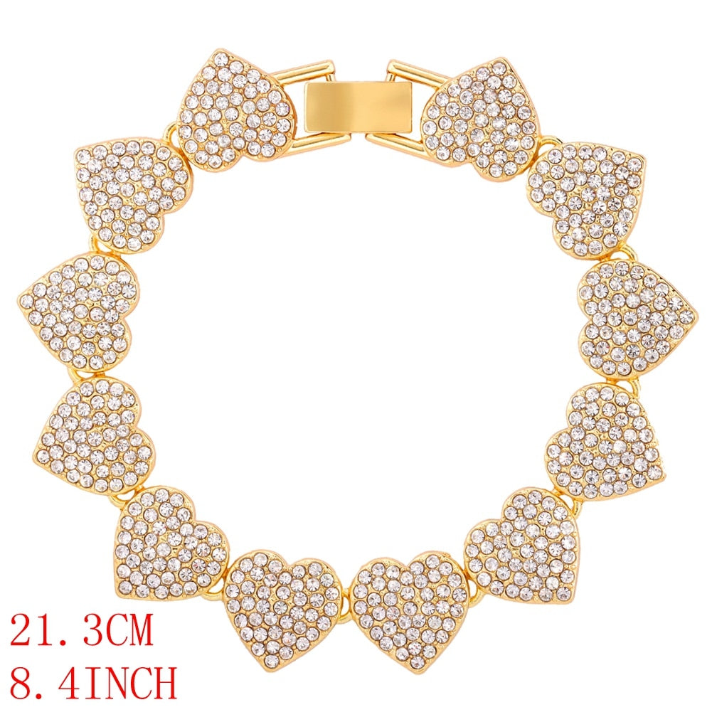 Gold Crystal Heart Cuban Link Chain