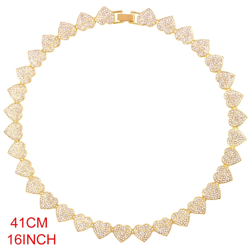 Gold Crystal Heart Cuban Link Chain